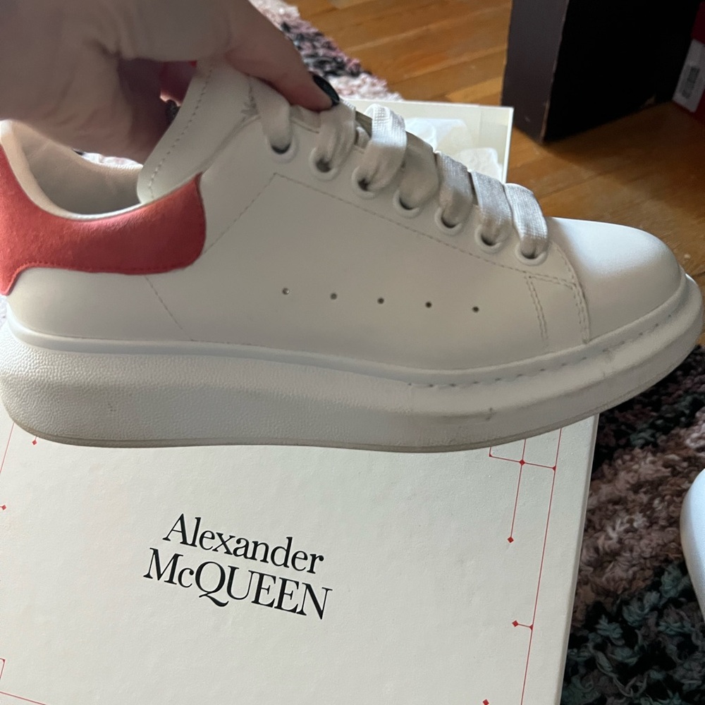 Alexander McQueen White Sneakers with Coral Detailing